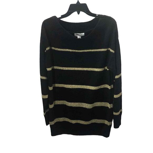 Treasure & Bond Women’s Size Small Black Gold Metallic Stripe Tunic Sweater - Picture 1 of 9